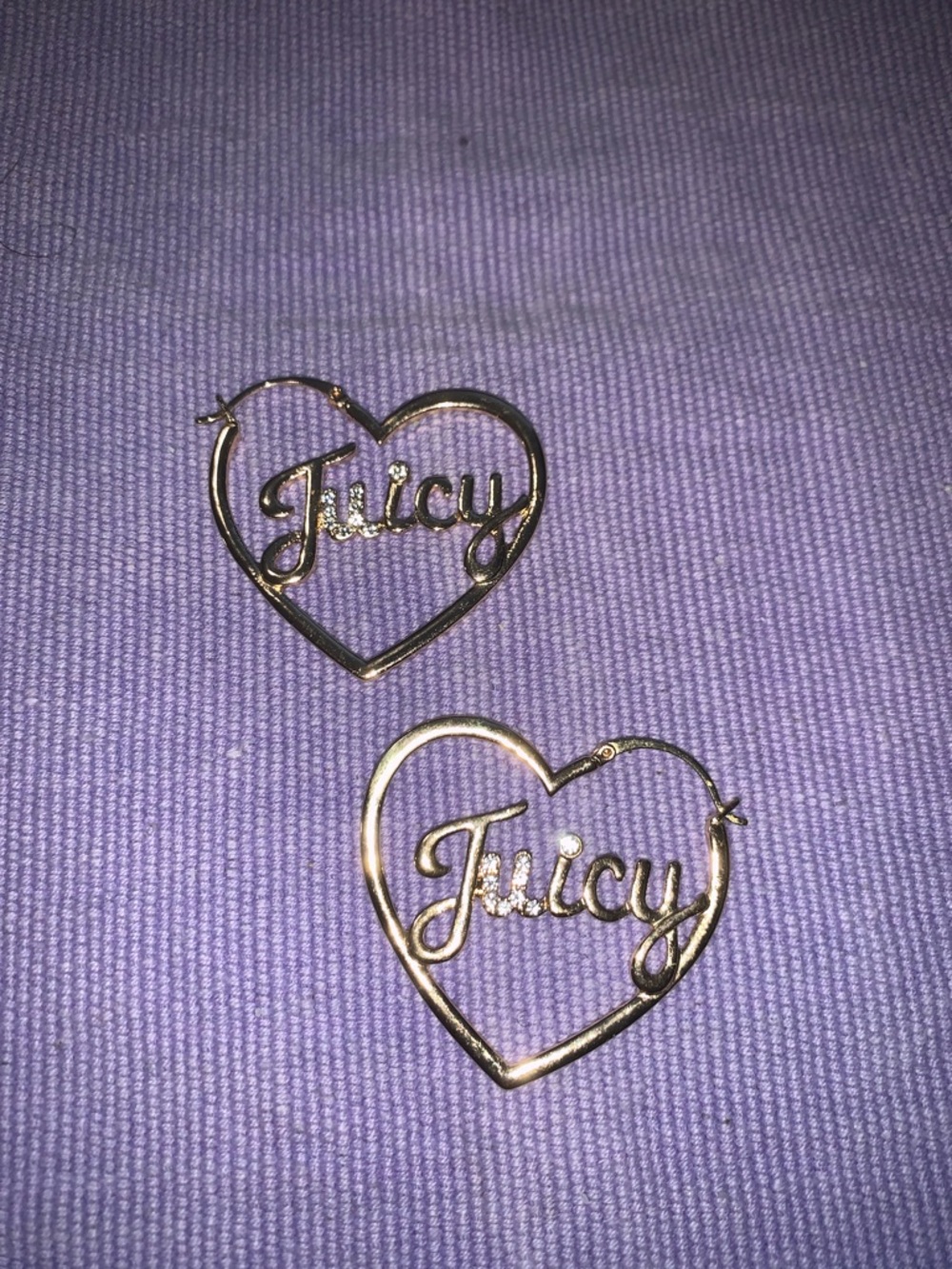 NWOT Juicy Couture Gold Tone 'Juicy' Heart Hoop Earrings